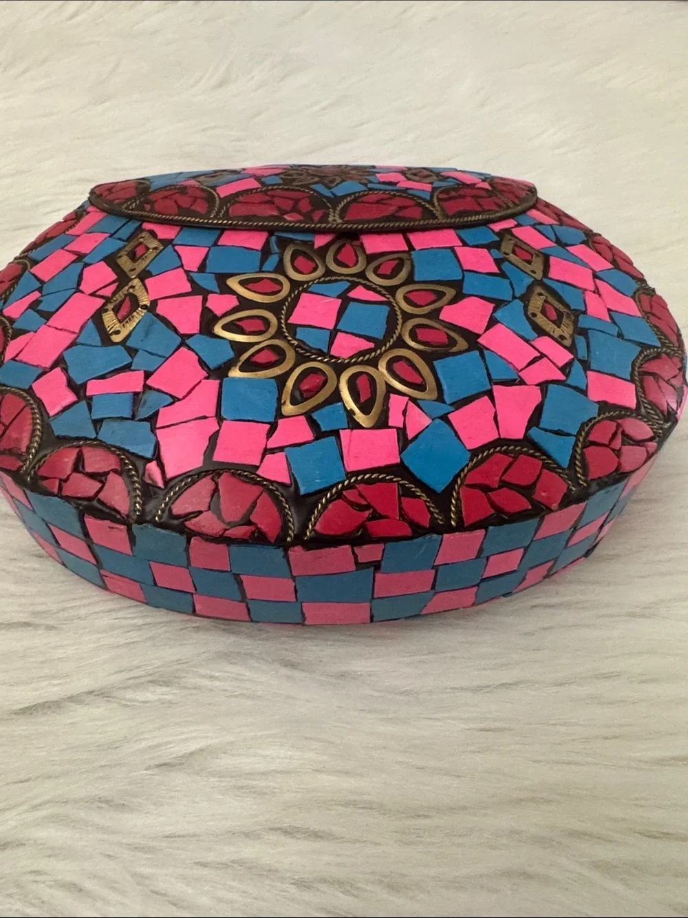 RAMLA Handcrafted Pink & Blue Mosaic Clutch Crossbody Bag
